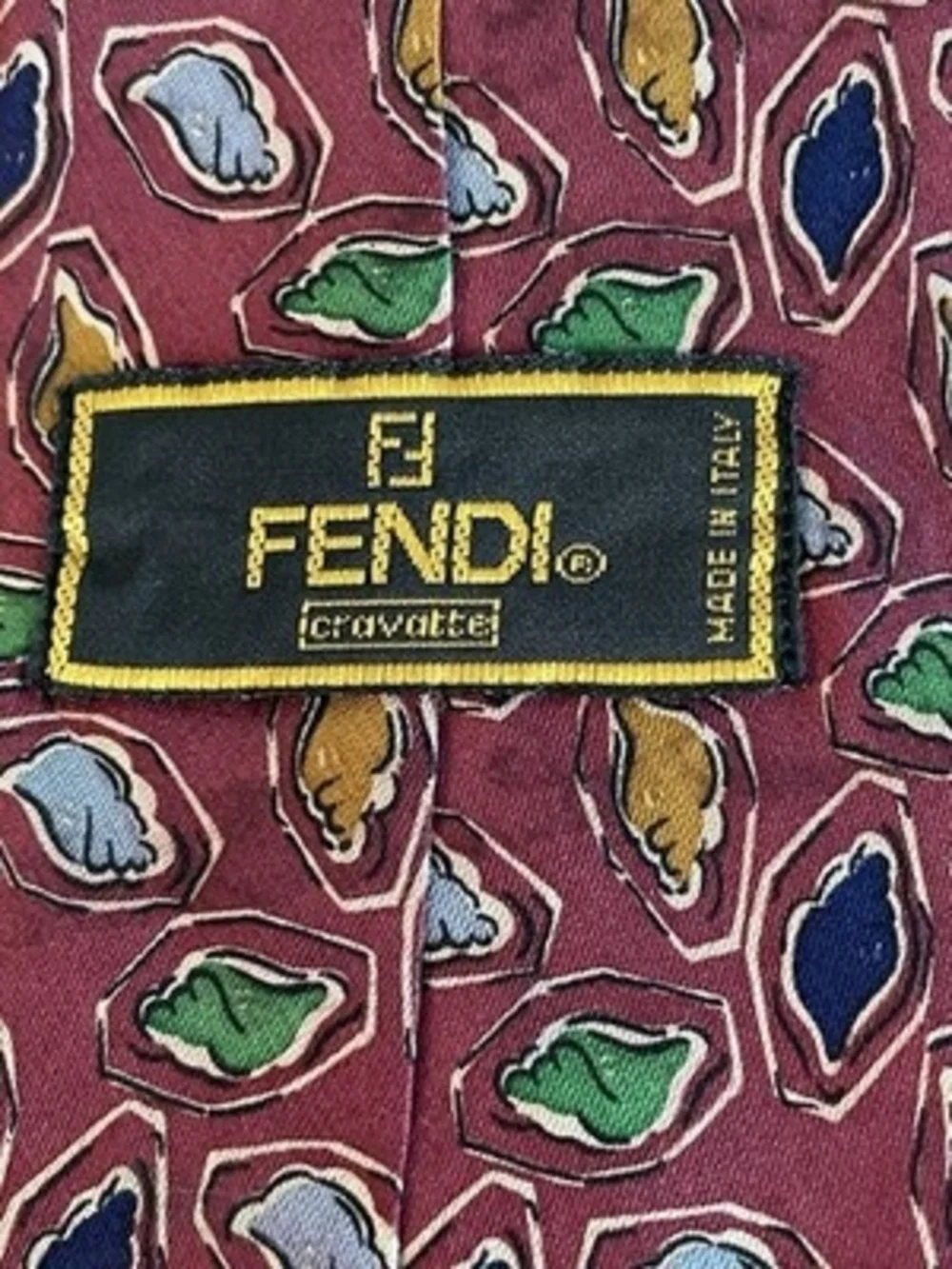 Fendi Silk Necktie Burgundy Multicolor Abstract Print Made in Italy VG